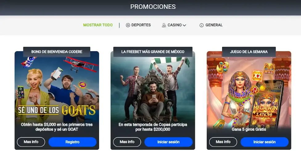 Variedad de bonos en Codere casino bonos sin deposito codere