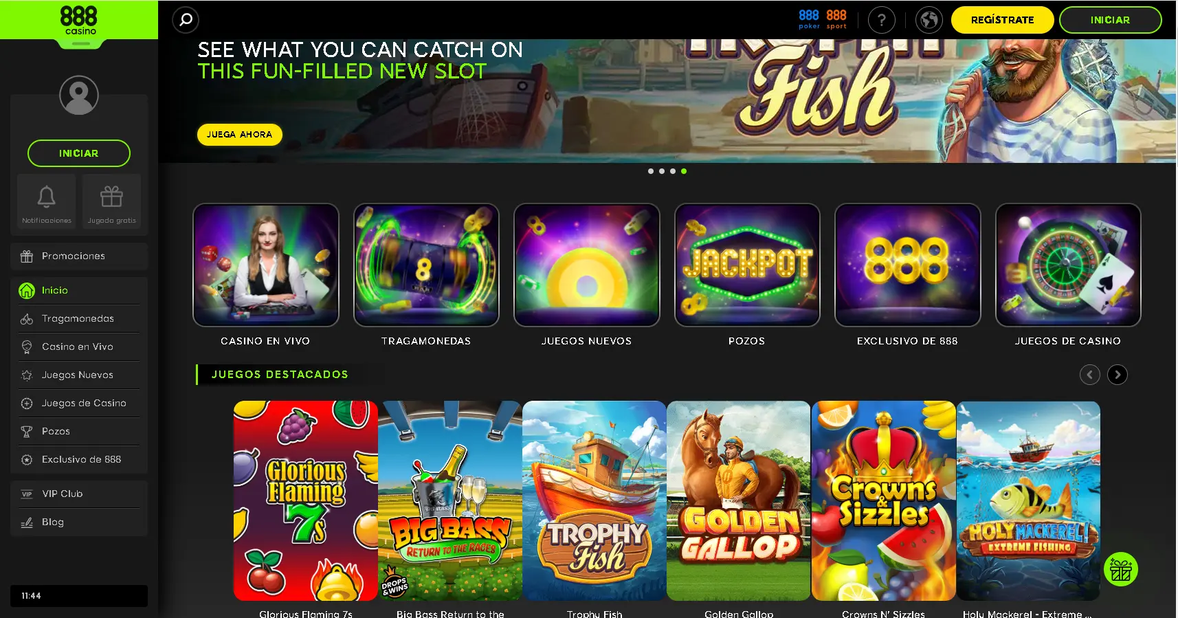 Variedad de juegos en la plataforma 888 casino online