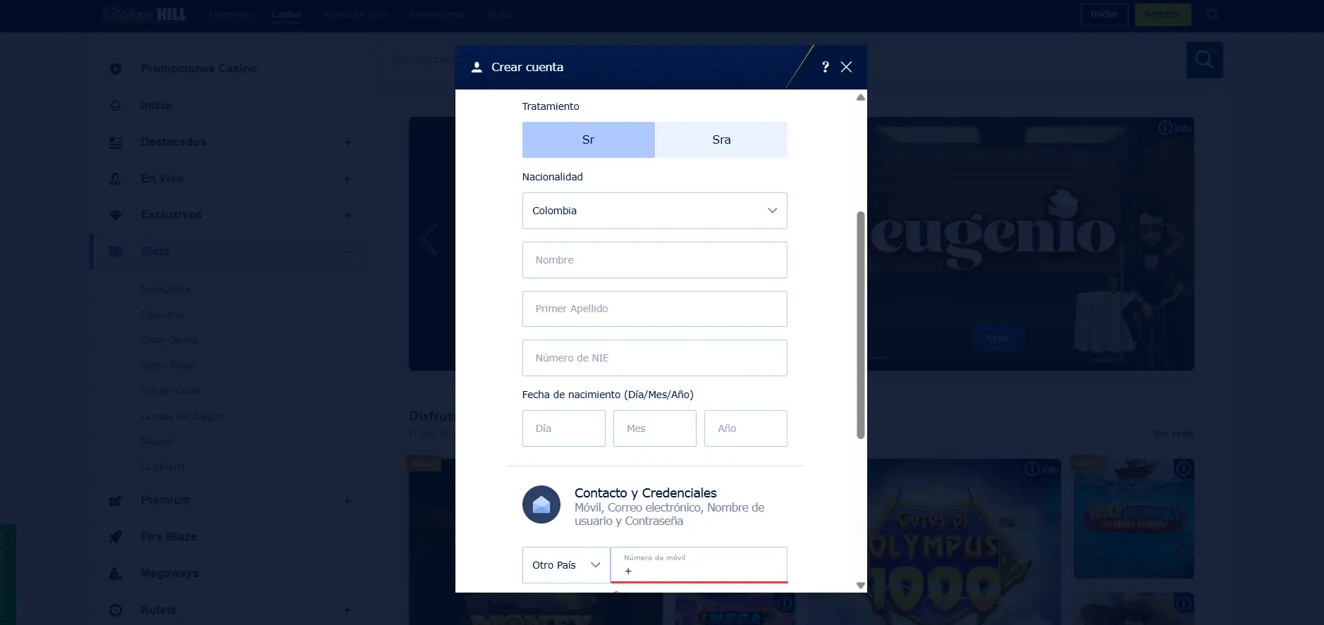 Registro e inicio de sesión en el casino William Hill
