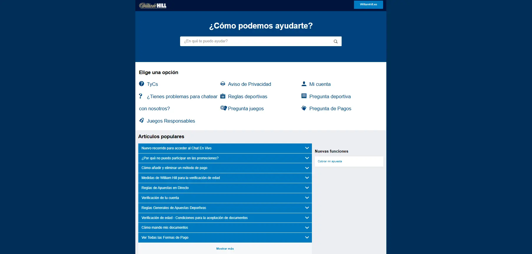 Atención al cliente de William Hill